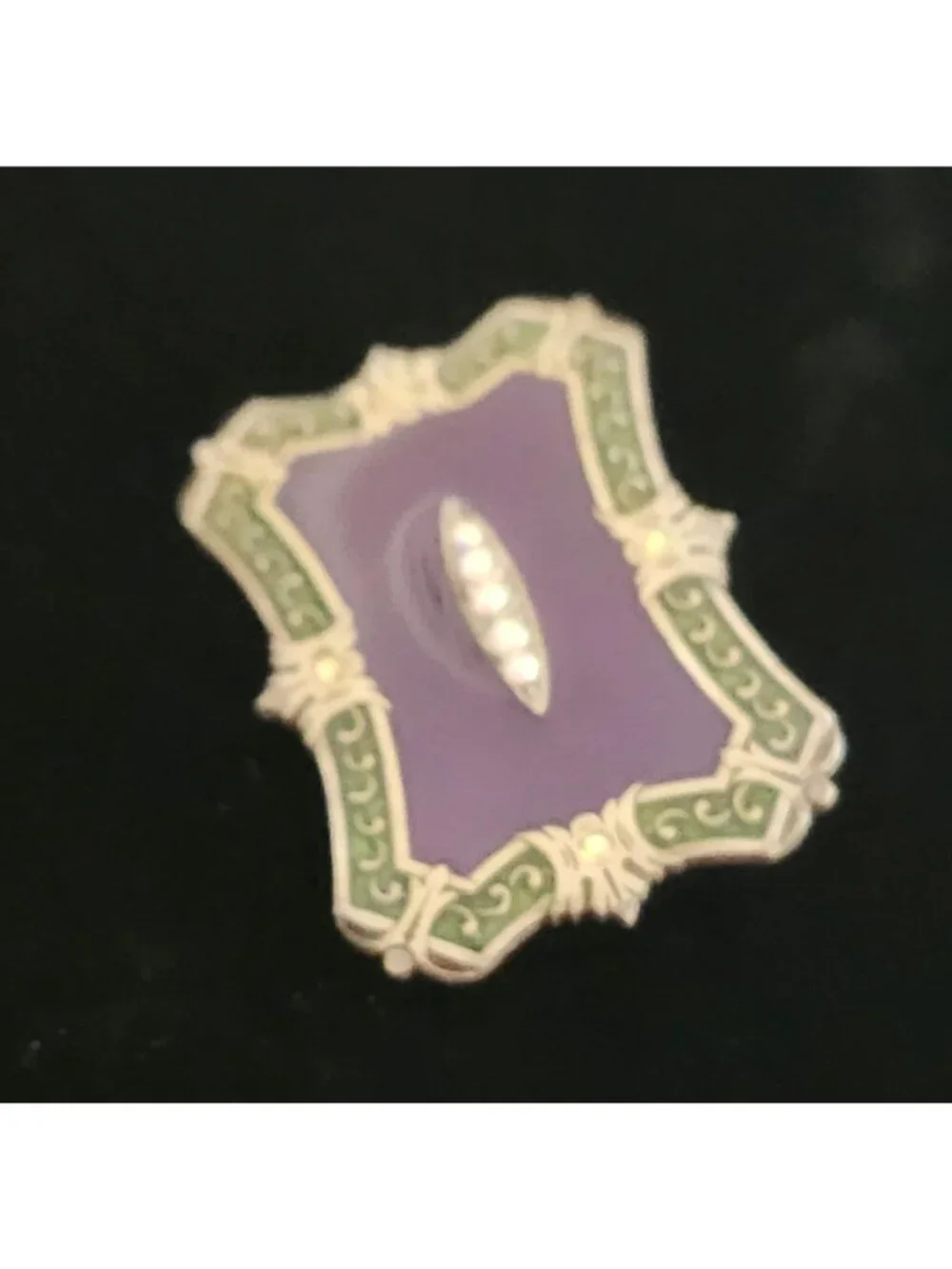 Vintage Catherine Popesco French Purple & Green Enamel Brooch Crystals